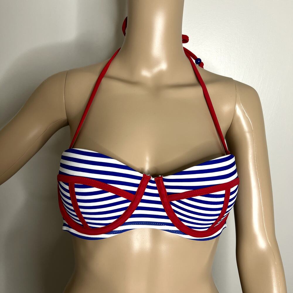 Bongo Striped Sailor Push Up Halter Bikini Top